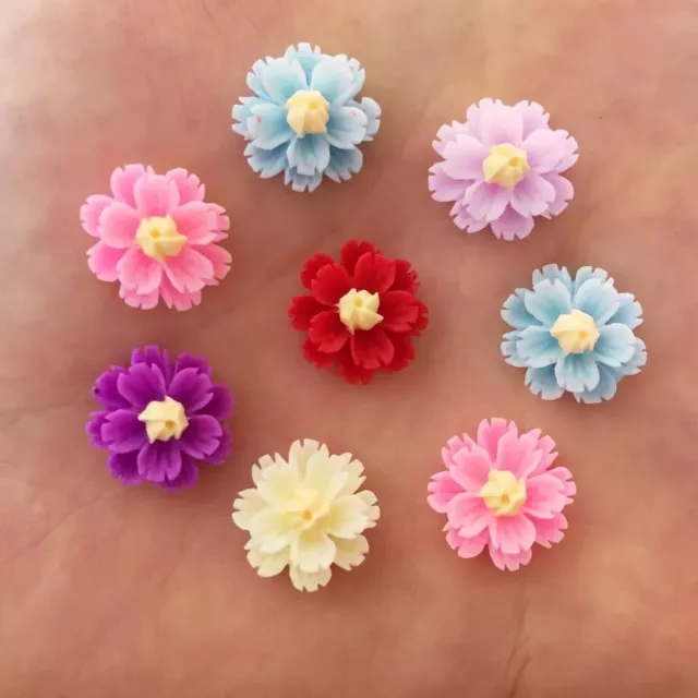 Blumencabochons, 20er Set, Mischfarben, Harz flach hinten, Bastelbedarf