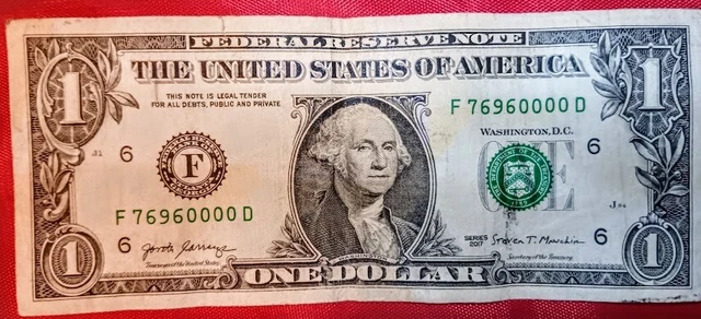 Fancy Serial Number $1 Note 2017 Series A ( F 78200278 C )