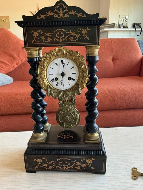 Bell Riots Clock ANTIQUE FRENCH PORTICO Napoleon Clock Time Strike Bell Porcelain Dial ...