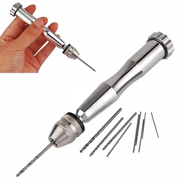 1 Mini Aluminium Pin-Vise Hand-Push Drill-Chuck for Bijoux Outil + 10x