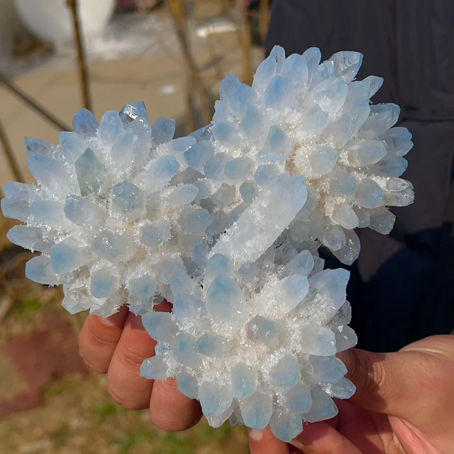 2.01LB New Find sky blue Phantom Quartz Crystal Cluster Mineral Specimen Healing 12