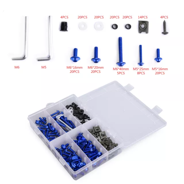 177PCS Sportbikes Motorcycle Fairing Bolts Kit M5/M6 Fastener Screws Blue F2