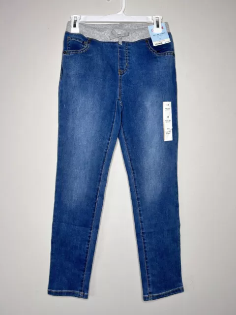 Cat & Jack Mid-Rise Knit Waist Pull-on Skinny Jeans Girl's 14 Stretch Blue NWT