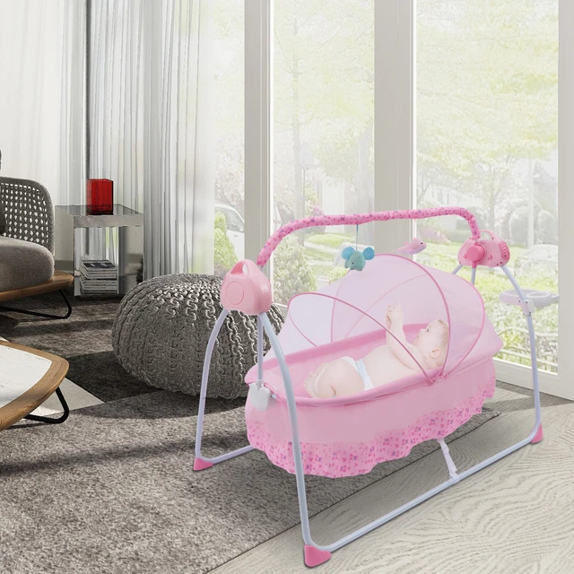 PINK ELECTRIC BABY Rocker Swing Rocking Crib Cot Bed Infant Cradle w