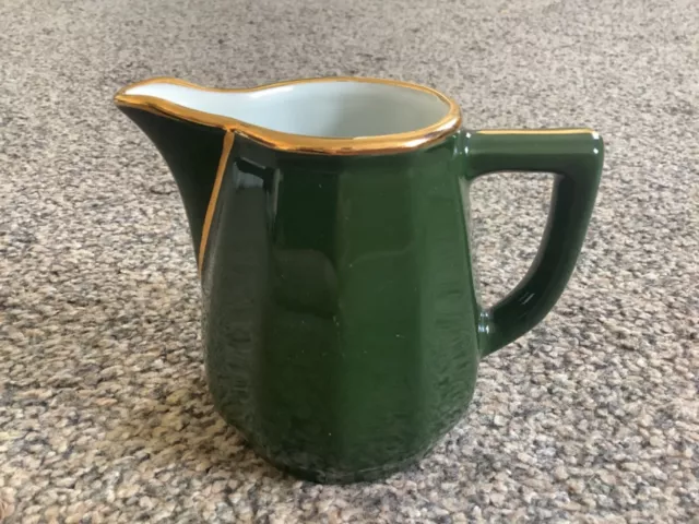 Vintage APILCO Milk Creamer Jug Green & Gold Porcelain Made in France 9cm Tall