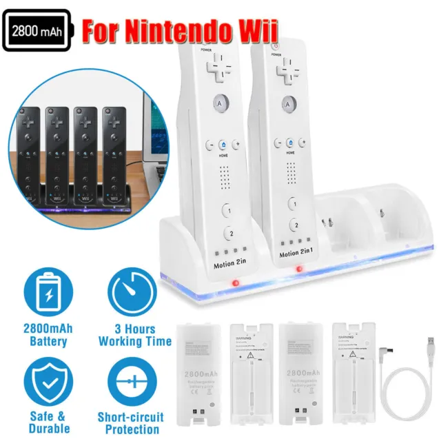 4x Rechargeable Batteries Pack + Charger Dock For Nintendo Wii Remote  Controller