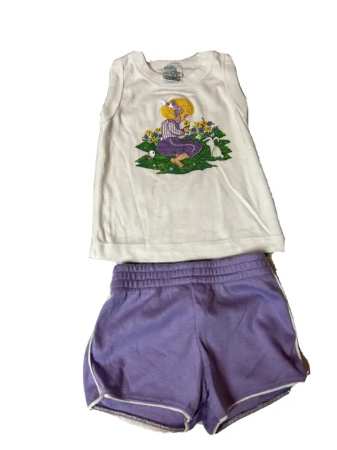 Vintage Girls Kids 2 Pc. Outfit White Shirt Purple Shorts 80's 3T 4T