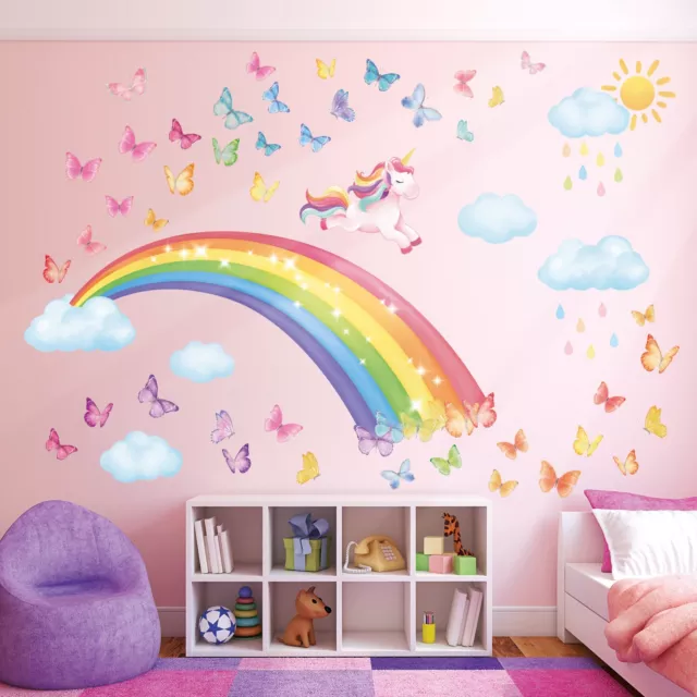 DECOWALL SG2-2309 Rainbow Butterflies Unicorn Kids Wall Stickers for Nursery