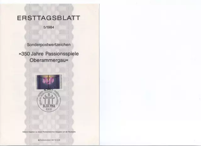 Briefmarken BRD: ETB Bonn 5/1984 "Passionsspiele Oberammergau" - Sonderstempel