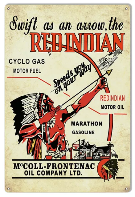 Red Indian Motor Oil Marathon Gas Metal Sign 12x18