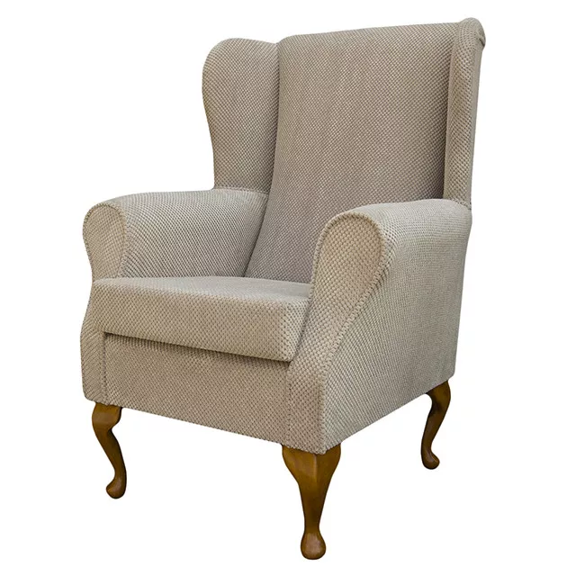 High Wing Back Fireside Chair Mink Dimple Fabric Seat Easy Armchair Queen Anne