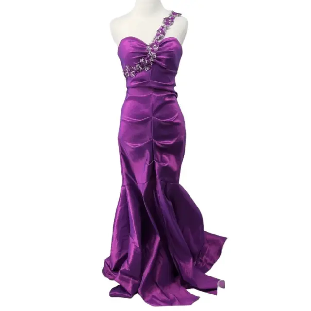 Cache Purple Iridescent One Floral Strap Trumpet Formal Gown 80’s 90’s Women’s S