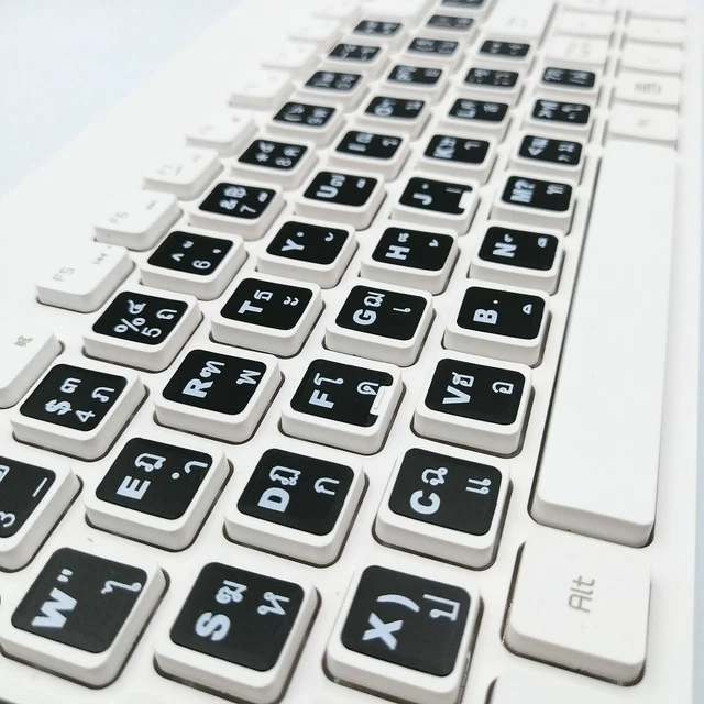 2 WHITE LETTERS THAI English Keyboard Stickers Decal Fonts For Laptop 2-white-letters-thai-english-keyboard-stickers-decal-fonts-for-laptop