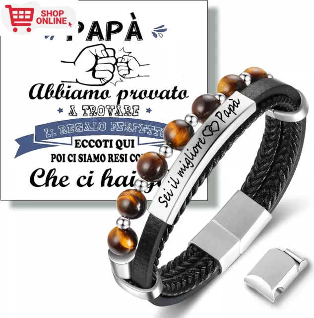 Regalo Festa Del Papà Regalo Papà Bracciale Uomo DAD - Braccialetto Uomo in Pell