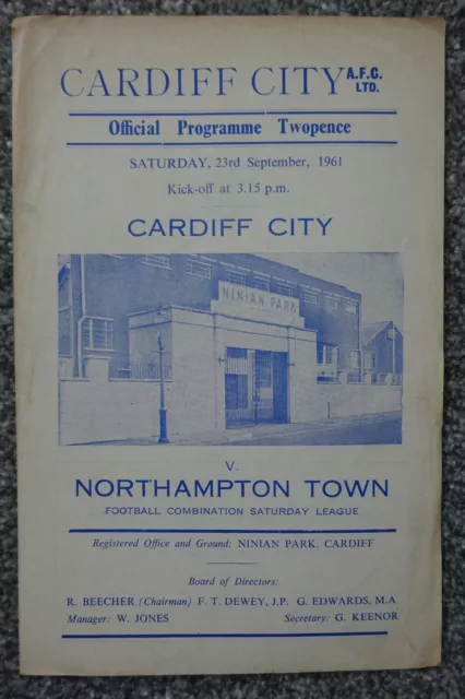 1961/62   CARDIFF CITY RESERVES v NORTHAMPTON TOWN RESERVES