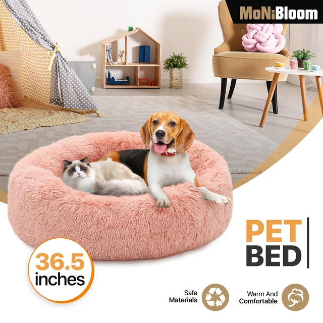Round Pet Dog Cat Bed Fluffy Plush Soft Puppy Calming Bed Self Warming Washable