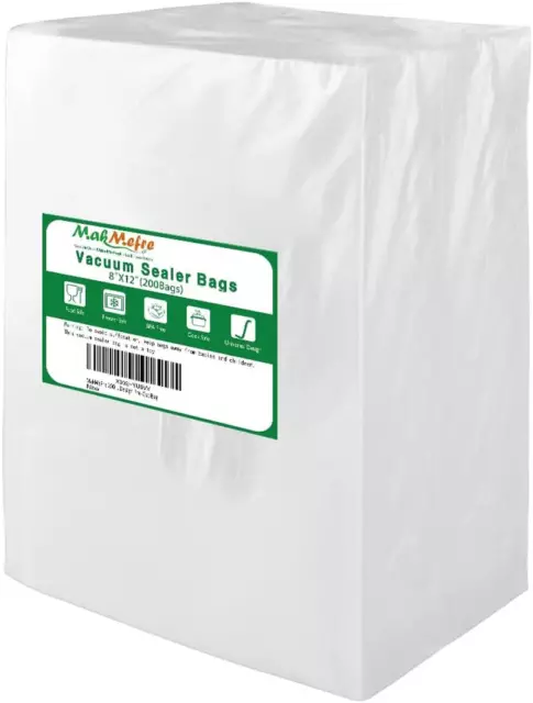 200 Quart Size 8"X12" Vacuum Freezer Sealer Bags for Food, BPA Free, Heavy Duty