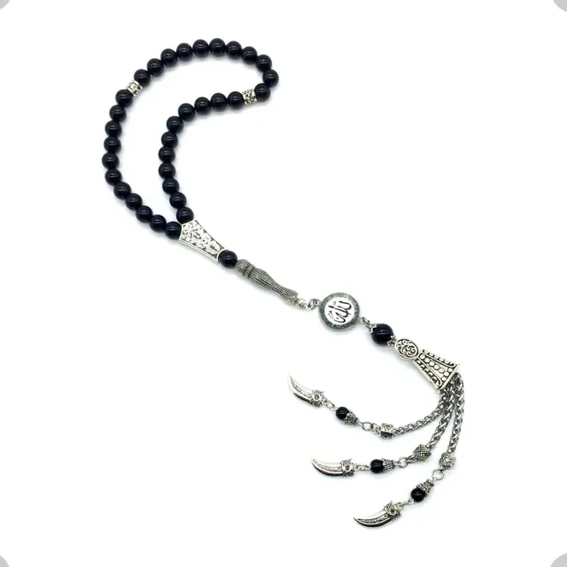Black Agate Stone Prayer Beads-Tesbih-Tasbih-Subha (8 mm 33 Beads-ALLAH Tassel)