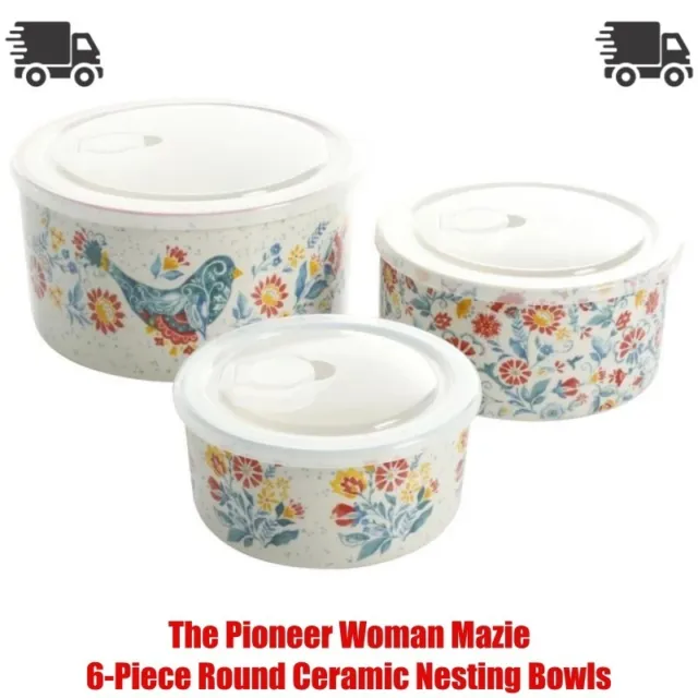 The Pioneer Woman Mazie 6-Piece Round Ceramic Nesting Bowls