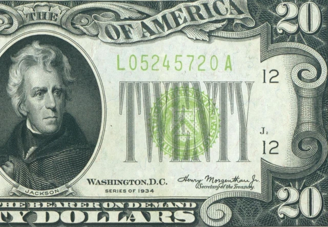 $20 1934 LGS LIME (( VF+++ )) ((LIGHT GREEN SEAL)) Federal Reserve Note AUCTIONS