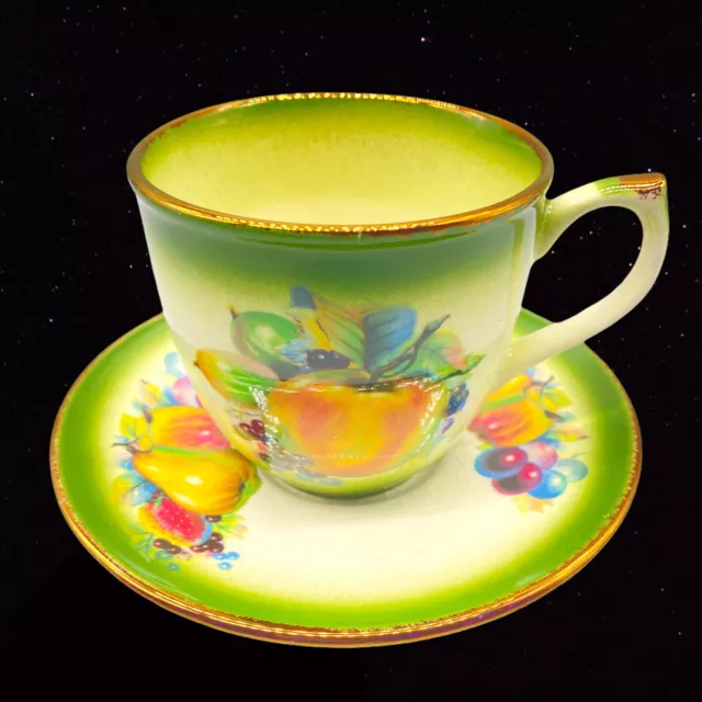 Vintage Staffordshire Mayfayre England Teacup Set Fruit Pattern England 3”W