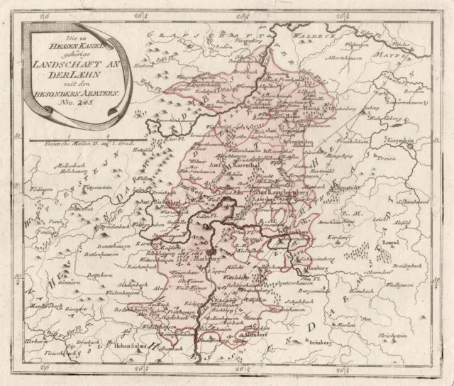 Marburg Umgebung Original Kupferstich Landkarte Reilly 1791