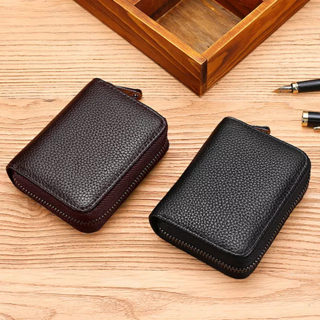 Porte-cartes de crédit en cuir véritable pour homme avec fermeture éclair