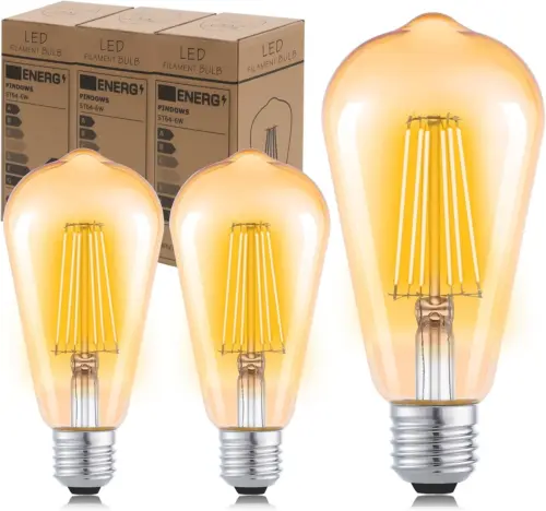 PINDOWS E27 Vintage Edison Light Bulb LED Screw E27-6w-3 Packs