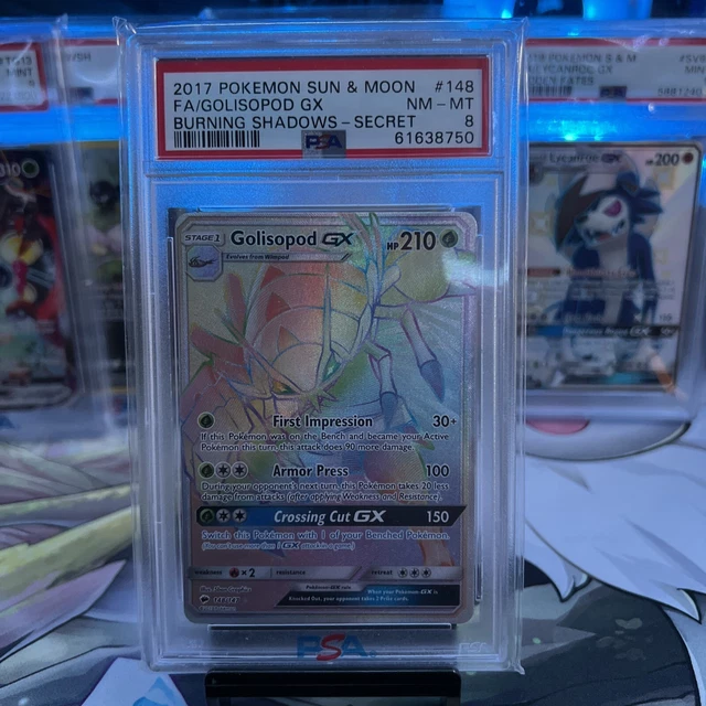 2017 pokemon golisopod gx #148/147 burning shadows f.a. secret PSA 8
