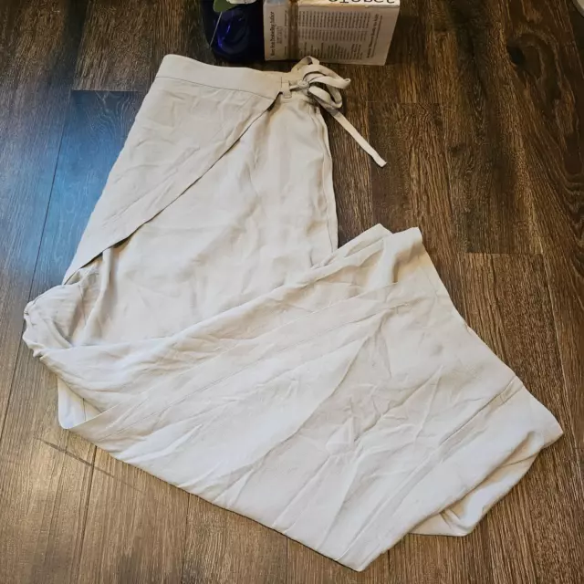 Eileen Fisher Light Gray Silk Georgette Sarong Crop Wide Leg Wrap Pant Medium