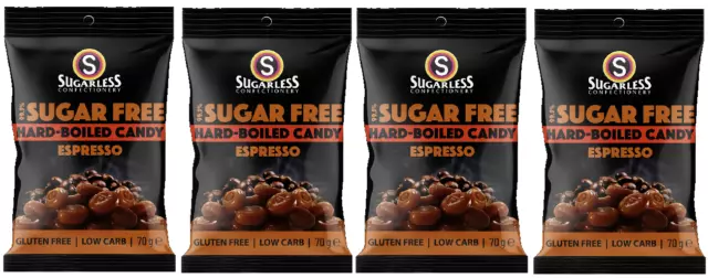 903826 4 X 70G Sugarless Confectionery 99.5% Sugar Free Hard Boiled Espresso Bag