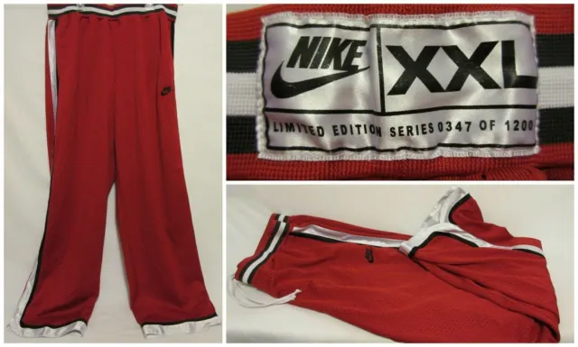Vintage Nike Mens Red Vented Track Pants White Black Stripe Limited Ed #347 XXL