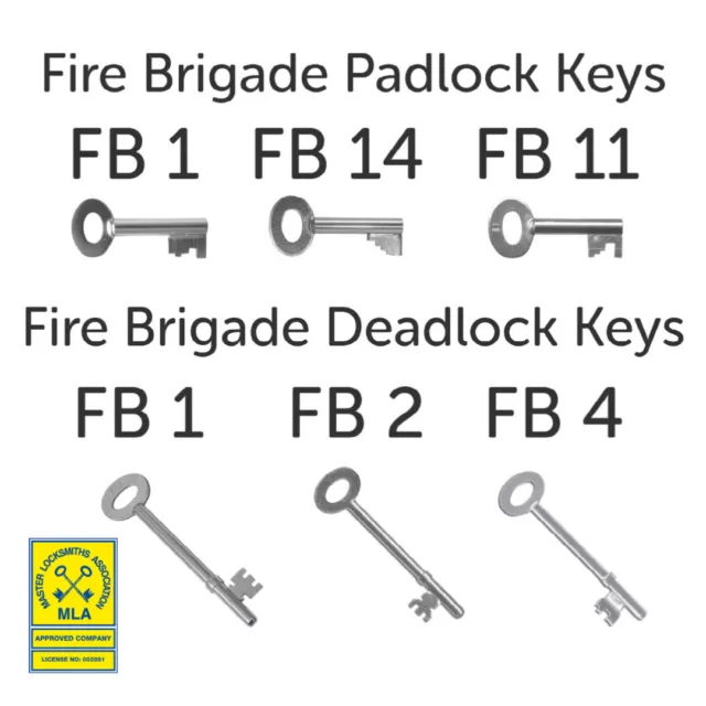 Fire Brigade FB Keys For Deadlocks FB1 FB2 FB4 & FB11 FB14 FB1 Padlock Keys