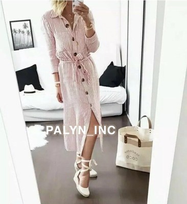 Nwt Zara Long Flowing Striped Tunic Dress With Buttons 7704/610