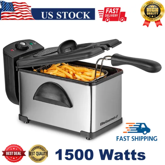 2Qt Immersion Basket Deep Fryer Fries Electric Cooker Countertop Stainless Steel