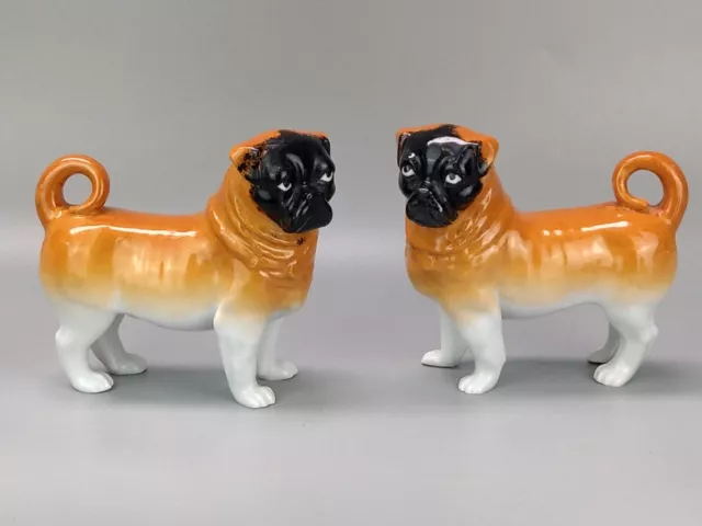Pair of Antique Pug Dog Figurine Victoria Carlsbad Austria