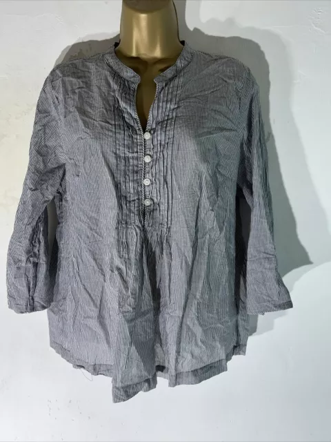 Womens M&S Marks&spencer Size Uk 16 Grey Mix Stripe 3/4 Sleeve Shirt Blouse Top