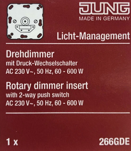 JUNG DREHDIMMER MIT DruckWechselschalter AC 230V,50Hz, 60600W 266GDE
