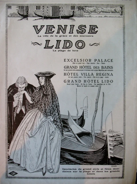 Publicite De Presse Tourisme Lido De Venise Grand Hotel Palace French Ad 1925
