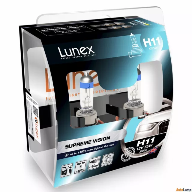 2x Lunex H11 SUPREME VISION 3700K Ampoules Phare Halogene PGJ19-2 Hard Case