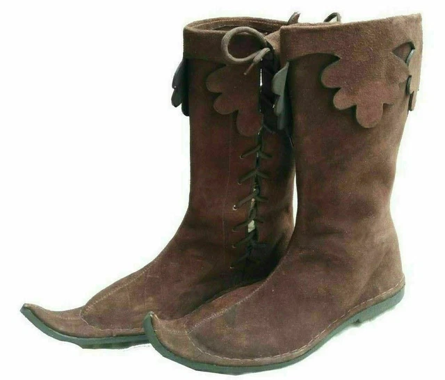 MEDIEVAL BOOTS VIKING Pirate Renaissance Shoe Mens Brown Leather Long