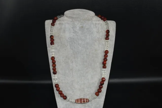 Wonderful Old Pyu Culture Etched Carnelian Bead Necklace with Yemeni Hakik Beads 3