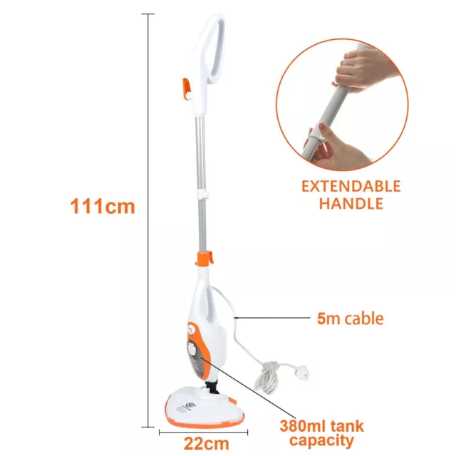 12-IN-1 Hot Steam Mop Hand Held Cleaner Steamer Floor Carpet Washer Window 1500W 2