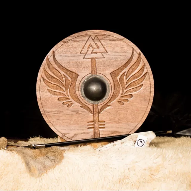 Hand Carved Viking Shield with Steel Boss - Authentic, Wooden, Medieval LARP