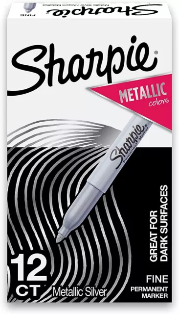 Sharpie Metallic Permanent Markers, 12 Count, Silver, Fine Point