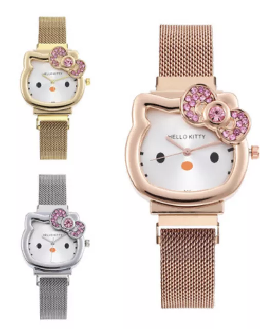 Hello Kitty Rhinestone Stainless Steel Watch for Girls with Mesh Band 2