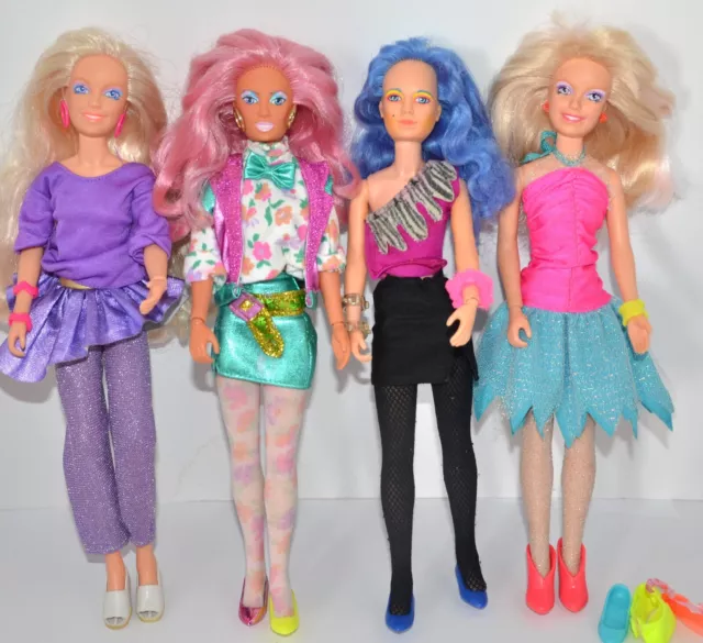 vintage JEM dolls Lot Raya Stormer Rock & Curl Jem in outfits pink hair Hologram