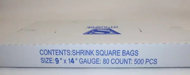 Super Shrink PVC Heat Shrink Wrap Square Bags 9" x 14" Clear 80 Gauge 500 pcs 2