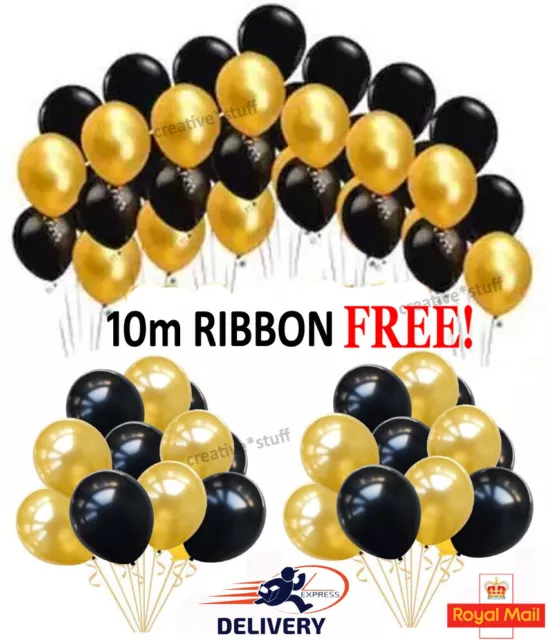 Black & Gold Pack of 20-100pcs 10" Birthday Age Latex Balloons Party Decoration