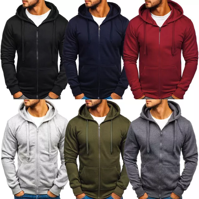 Uomo Giacca Cappuccio Tinta Unita Completo Zip con Felpa Maglia Atletico